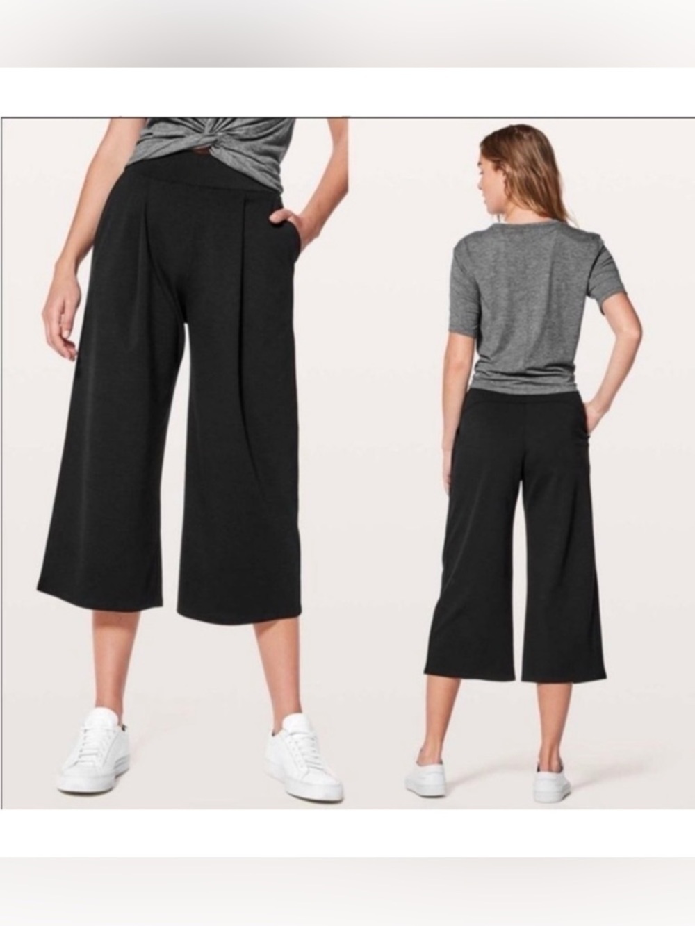 Lululemon Black Can You Feel The Pleat Crop Wide Leg Pants Culottes Black